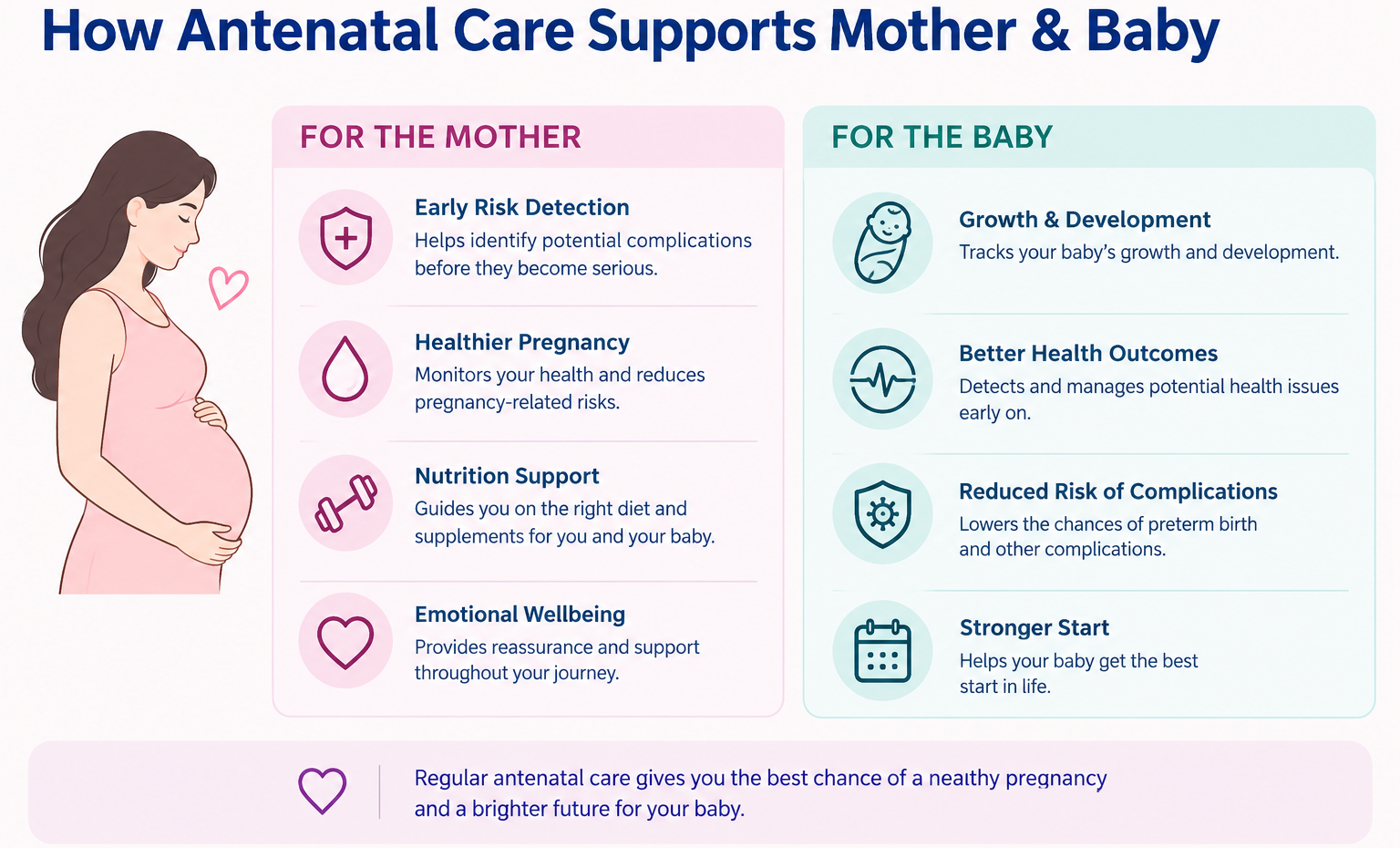 Infographic showing how antenatal care supports mother & baby